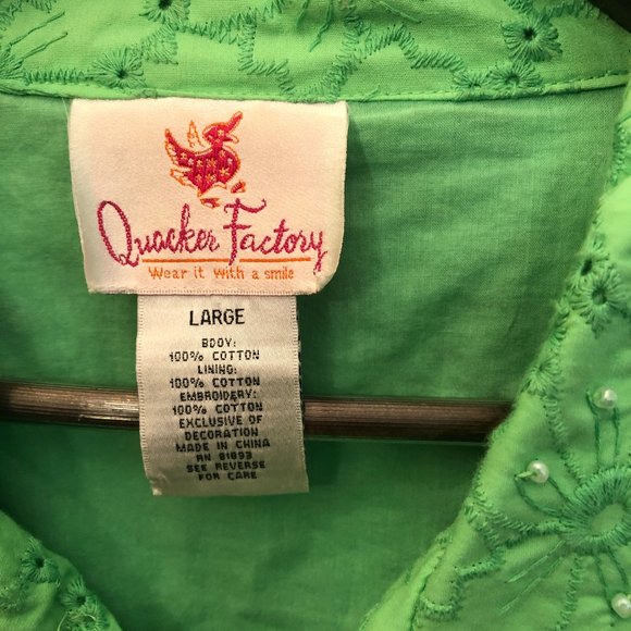 Quacker Factory green jacket with pearls, L - Picture 2 of 12